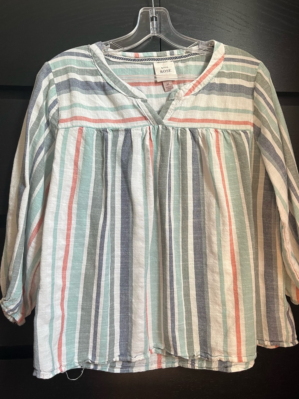 🌿 Knox Rose Striped Boho Peasant Top Coastal Cottagecore cotton blend S/M
